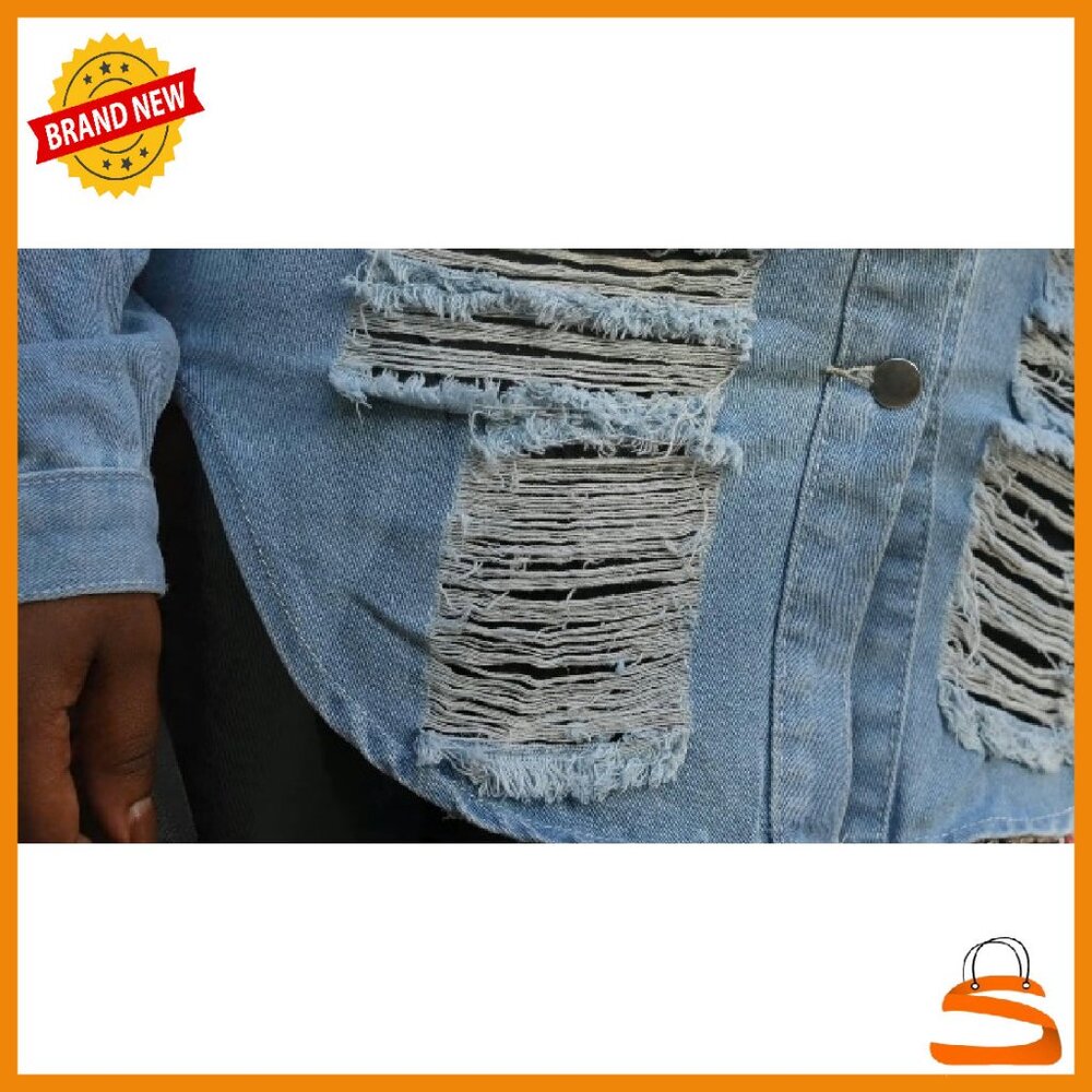 Long Sleeve Denim Trucker Jacket with Pockets, Women's Classic Coat - Picture 8 of 8